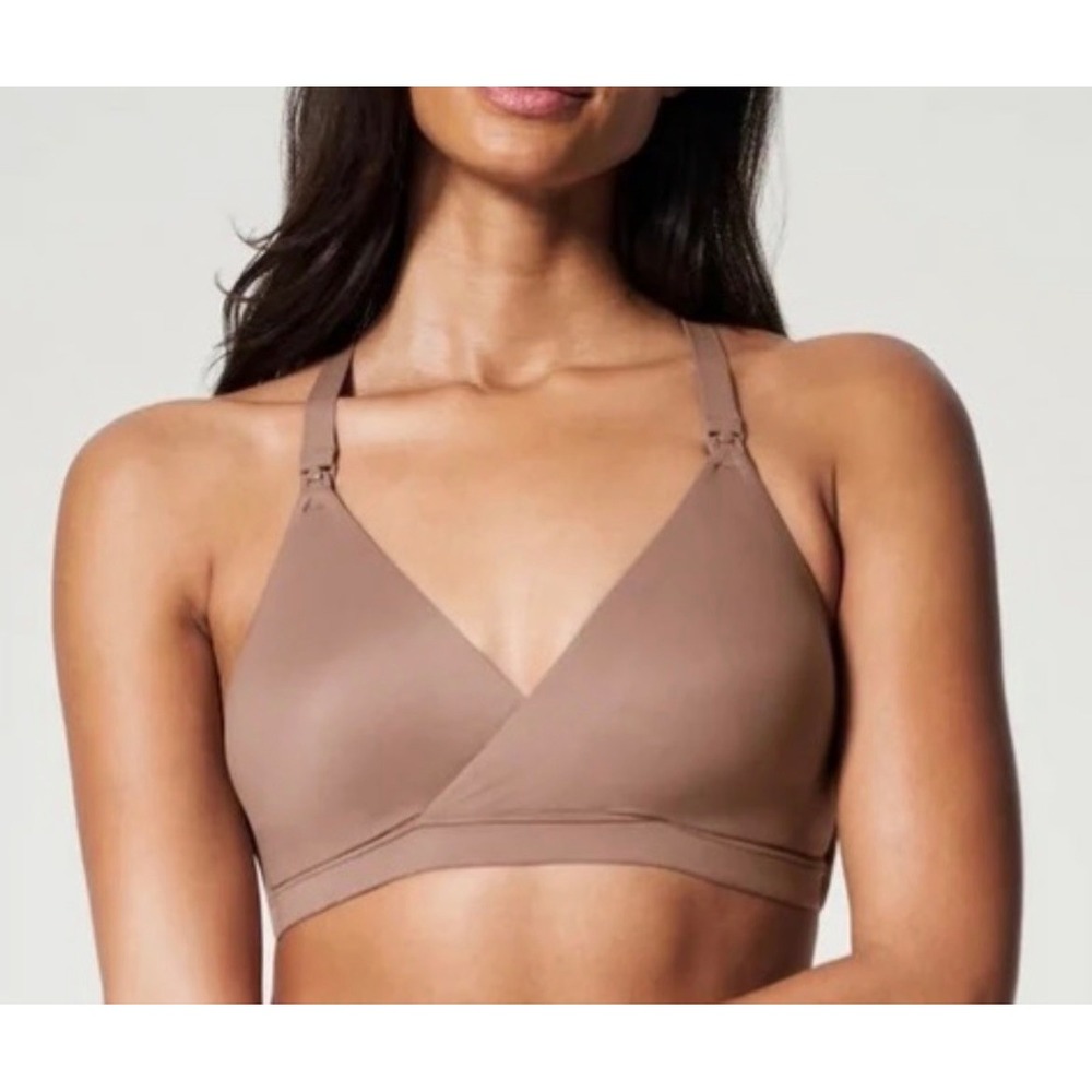 Spanx Bra-llelujah Mama Nursing Bra Brown Crossover Maternity Small 10141R